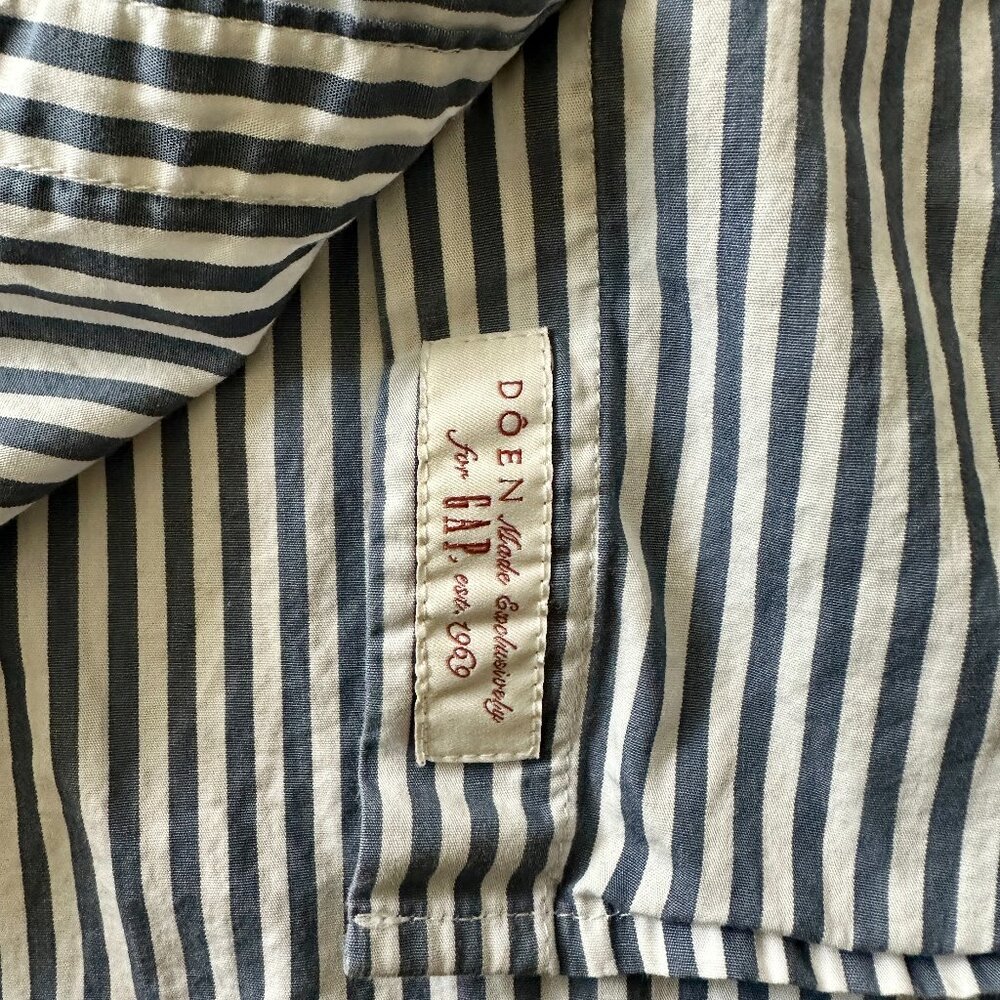Striped Blue Button-Down Shirt with Eyelet Collar - Picture 6 of 8